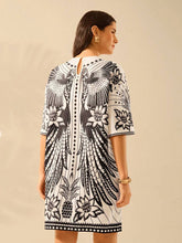 Black Geometric Printed Short Sleeve Dress